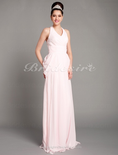 A-line Chiffon Floor-length Halter Evening Dress