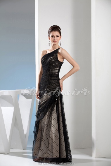 A-line One Shoulder Floor-length Sleeveless Satin Dress
