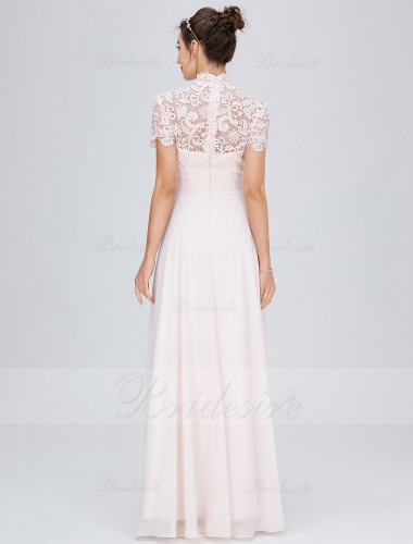 A-line High Neck Floor-length Chiffon Prom Dress with Lace
