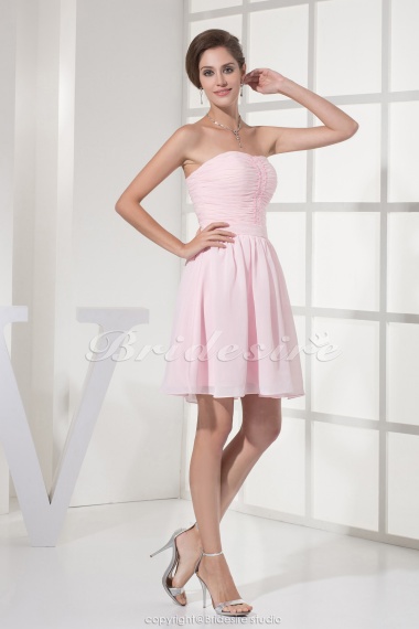 A-line Strapless Short/Mini Sleeveless Chiffon Dress