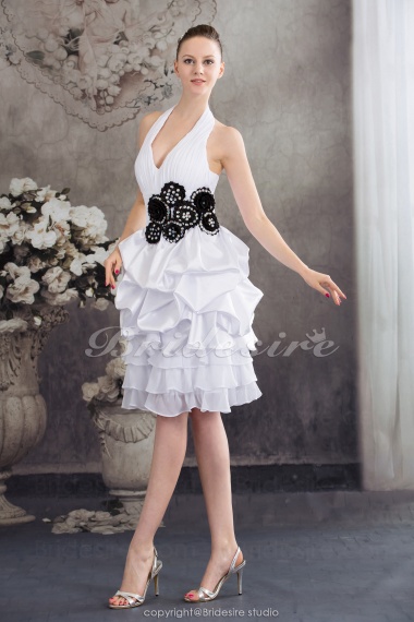 A-line Halter Knee-length Sleeveless Satin Dress