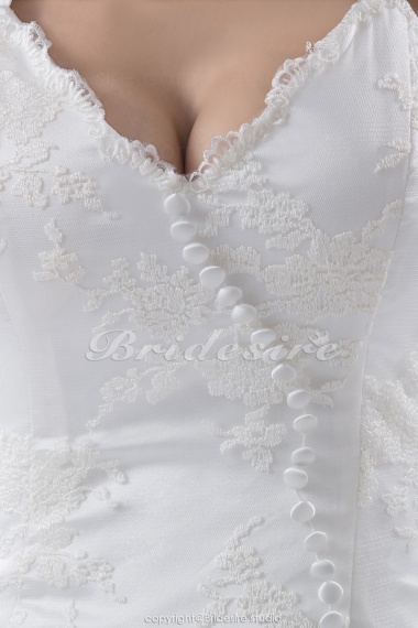 A-line Spaghetti Straps Sweep Train Sleeveless Lace Wedding Dress