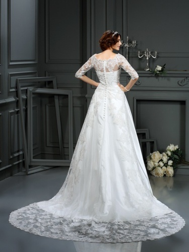 A-line Bateau Sleeveless Satin Wedding Dress