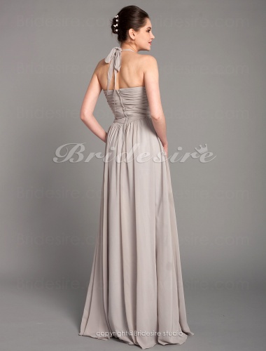 A-line Chiffon Floor-length Halter Bridesmaid Dress