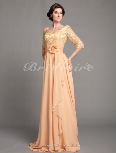 A-line Floor-length Square Chiffon And Lace Mother of the Bride Dress With A Wrap