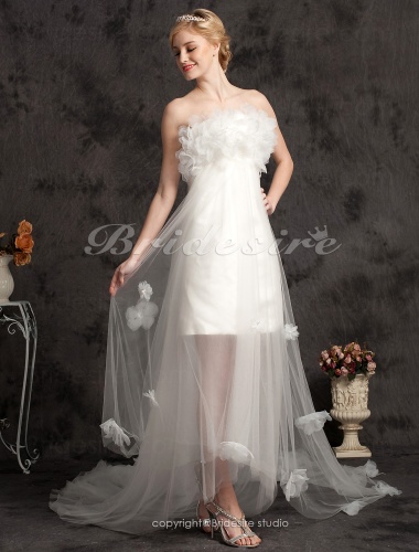 A-line Tulle Satin Asymmetrical Strapless Wedding Dress