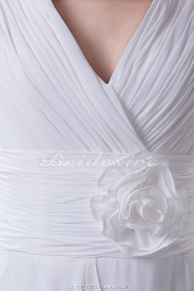 Sheath/Column V-neck Floor-length Long Sleeve Chiffon Wedding Dress