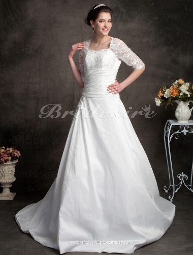 Ball Gown Sweetheart Lace Satin Court Train Wedding Dress
