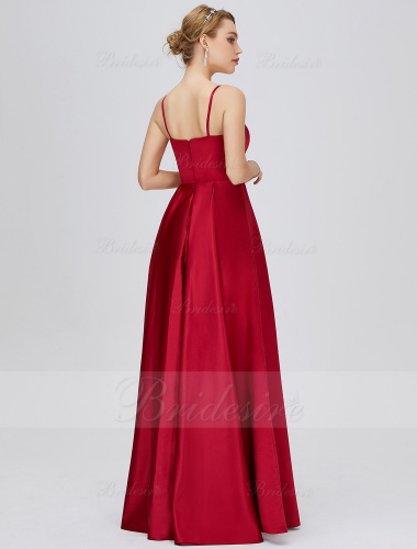 A-line Square Floor-length Sleeveless Satin Bridesmaid Dress