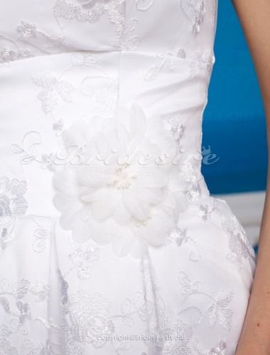 A-line Satin Knee-length Strapless Wedding Dress