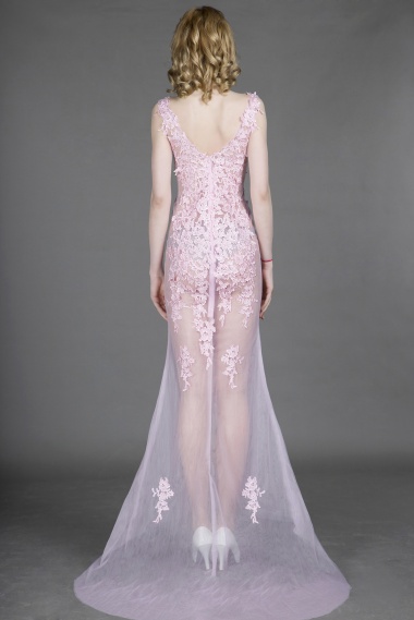 Sheath/Columnn V-neck Asymmetrical Lace Evening Dress