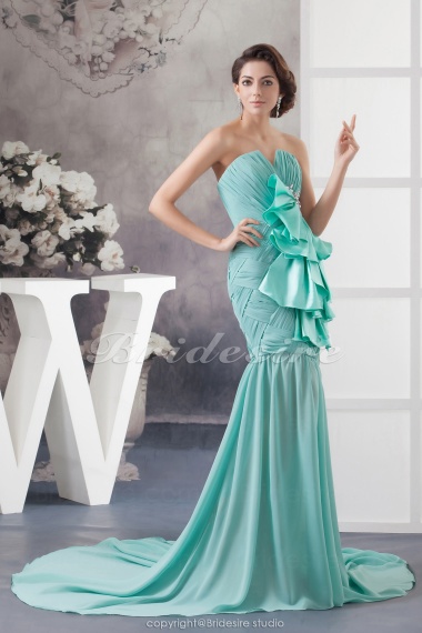 Trumpet/Mermaid V-neck Sweep Train Sleeveless Chiffon Elastic Silk-like Satin Dress