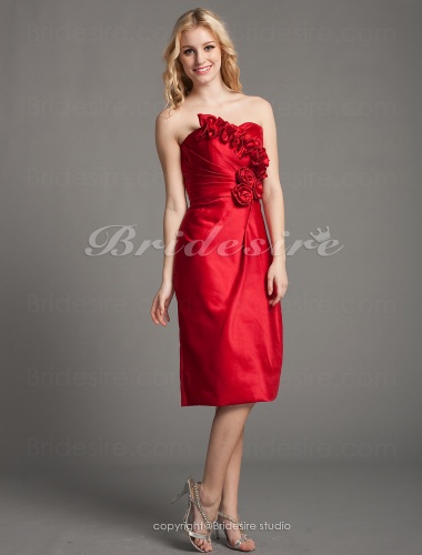 A-line Satin Knee-length Sweetheart Bridesmaid Dress with Removale Straps