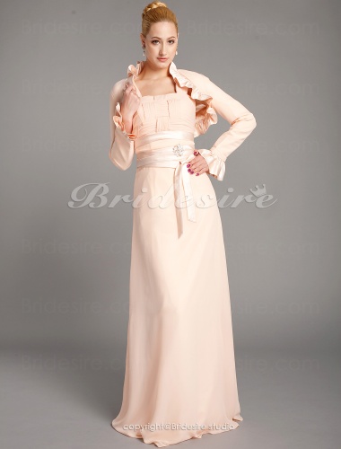 Sheath/Column Chiffon And Satin Floor-length Square Mother Of The Bride Dress With A Wrap