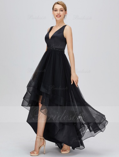 A-line V-neck Asymmetrical Tulle Homecoming Dress