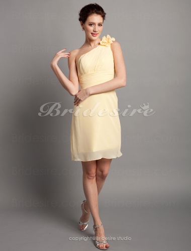 Sheath/ Column Chiffon Over Satin Knee-length One Shoulder Bridesmaid Dress