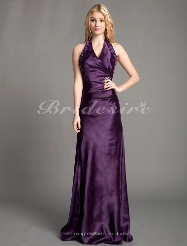 A-line Satin Floor-length Haulter Evening Dress