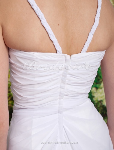 A-line Asymmetrical Chiffon V-neck Tea-length Wedding Dress