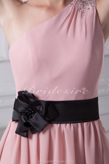 Sheath/Column One Shoulder Floor-length Sleeveless Chiffon Stretch Satin Bridesmaid Dress