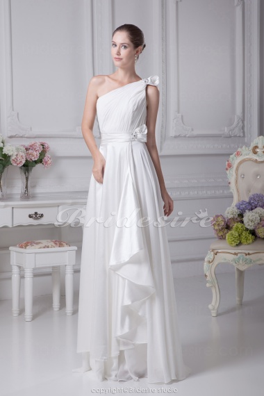   One Shoulder Floor-length Sleeveless Chiffon Stretch Satin Wedding Dress
