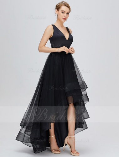 A-line V-neck Asymmetrical Tulle Homecoming Dress