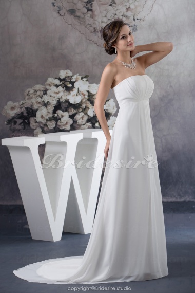 A-line Strapless Floor-length Court Train Sleeveless Chiffon Wedding Dress