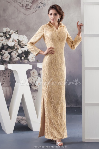 A-line High Neck Floor-length Long Sleeve Lace Mother of the Bride Dress