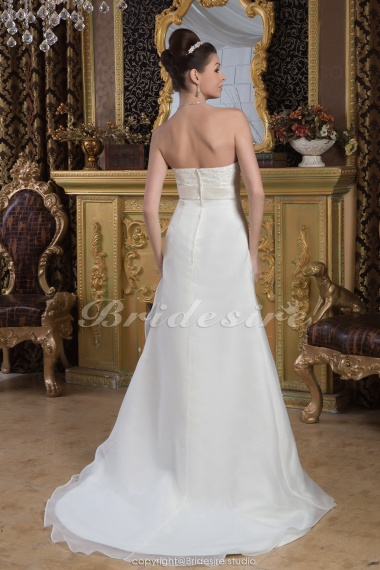 Sheath/Column Strapless Floor-length Sweep Train Sleeveless Satin Chiffon Wedding Dress