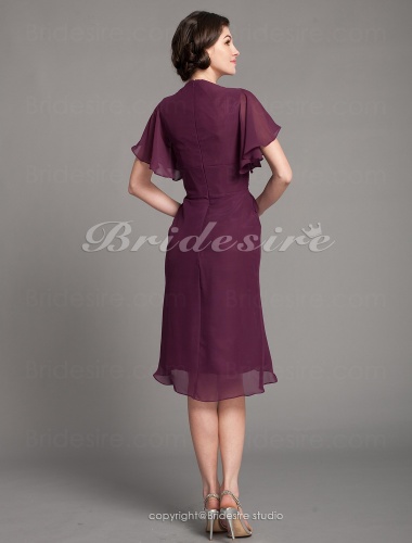 Sheath/Column Chiffon Square Knee-length Short Sleeve Cocktail Dress