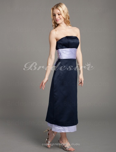 A-line Satin Tea-length Strapless Bridesmaid Dress