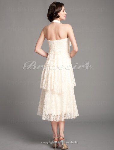 Sheath/Column Lace Tea-length High Neck Mother of the Bride Dress