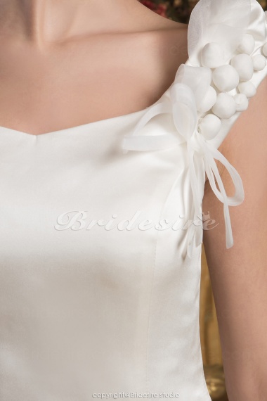 Princess Square Floor-length Short Sleeve Satin Wedding Dress