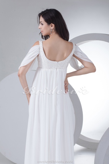 Sheath/Column Sweetheart Floor-length Short Sleeve Chiffon Wedding Dress
