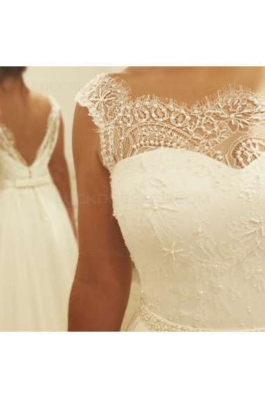 A-line Scalloped-Edge Sleeveless Chiffon Wedding Dress