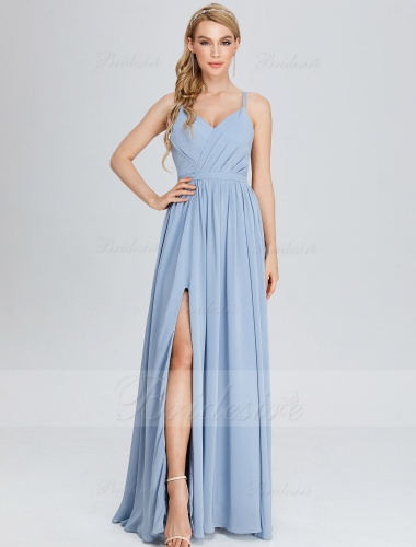 A-line Sweetheart Floor-length Chiffon Evening Dress with Split Front