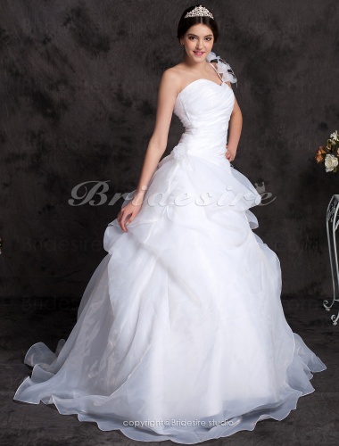 Ball Gown Organza One Shoulder Floor-length Wedding Dress