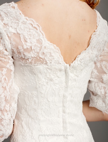 Sheath/Column Lace Short/Mini Square Wedding Dress