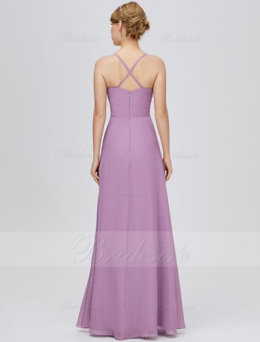 A-line V-neck Floor-length Sleeveless Chiffon Prom Dress with Split Front