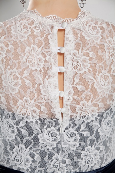 A-line V-neck Floor-length Long Sleeve Satin Lace Dress
