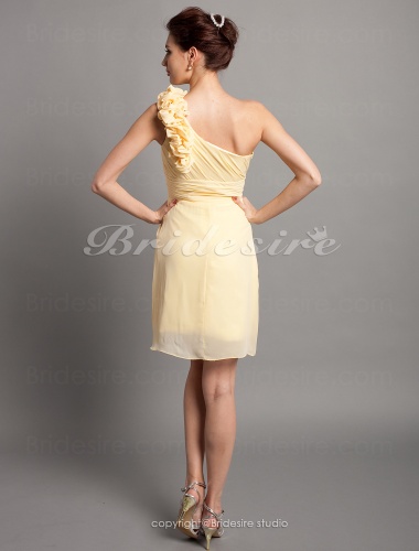 Sheath/ Column Chiffon Over Satin Knee-length One Shoulder Bridesmaid Dress