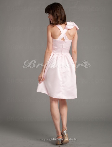 A-line Satin Knee-length Straps Bridesmaid Dress
