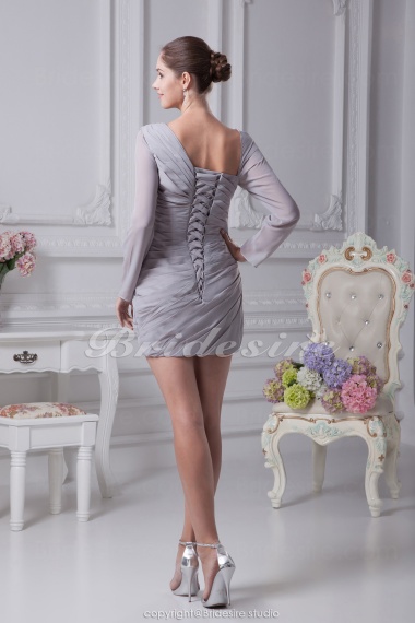 Sheath/Column V-neck Short/Mini Long Sleeve Chiffon Dress