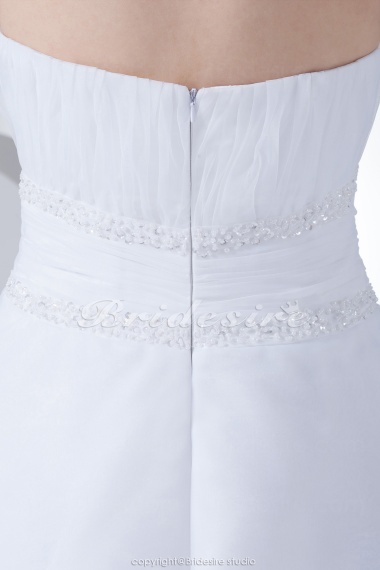 A-line Strapless Floor-length Sleeveless Satin Organza Wedding Dress