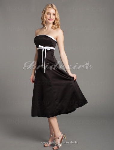 A-line Satin Knee-length Strapless Bridesmaid Dress