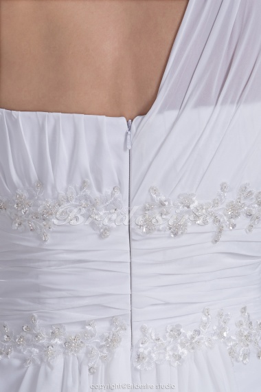 A-line One Shoulder Court Train Sleeveless Chiffon Wedding Dress