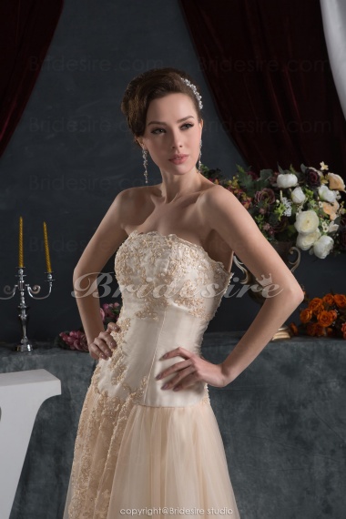 Sheath/Column Strapless Floor-length Sleeveless Satin Chiffon Wedding Dress