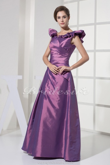 A-line V-neck Floor-length Sleeveless Taffeta Dress