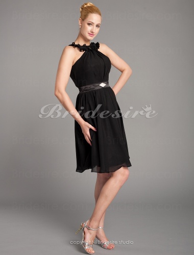 A-line Chiffon Knee-length High Neck Mother of the Bride Dress