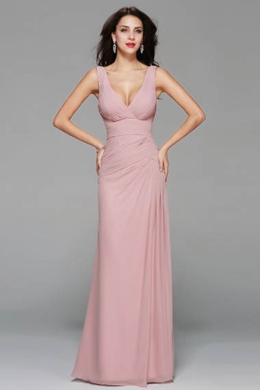 Sheath/Columnn V-neck Floor-length Chiffon Prom Dress