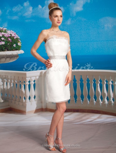 Sheath Column Organza Satin Short Mini Strapless Wedding Dress